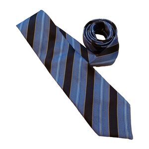 Canali 100% Silk Necktie Brown/Blue Diagonal Stripe Print Made In Italy 60x3.75"